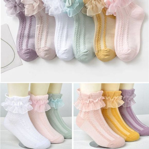 Ruffle Scallop Trim Solid Anklet Socks | Women Lolita Short Bow Socks - Picture 6 of 11